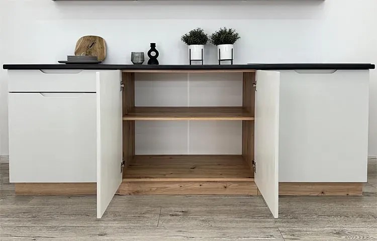 Komplet narożnych szafek kuchennych 260 cm dąb artisan + szary T5-E29