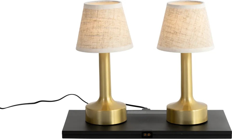 Zestaw 2 lamp stołowych złotych z beżowym RGBW do ładowania - Elise