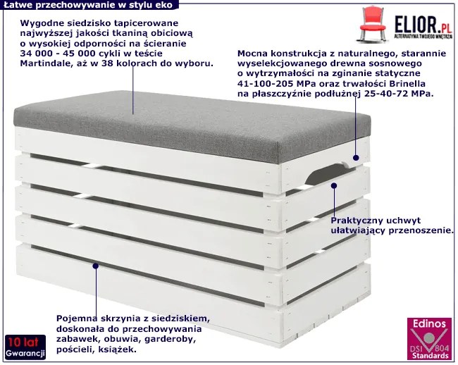 Biała skrzynia z siedziskiem Alva 4X- 38 kolorów