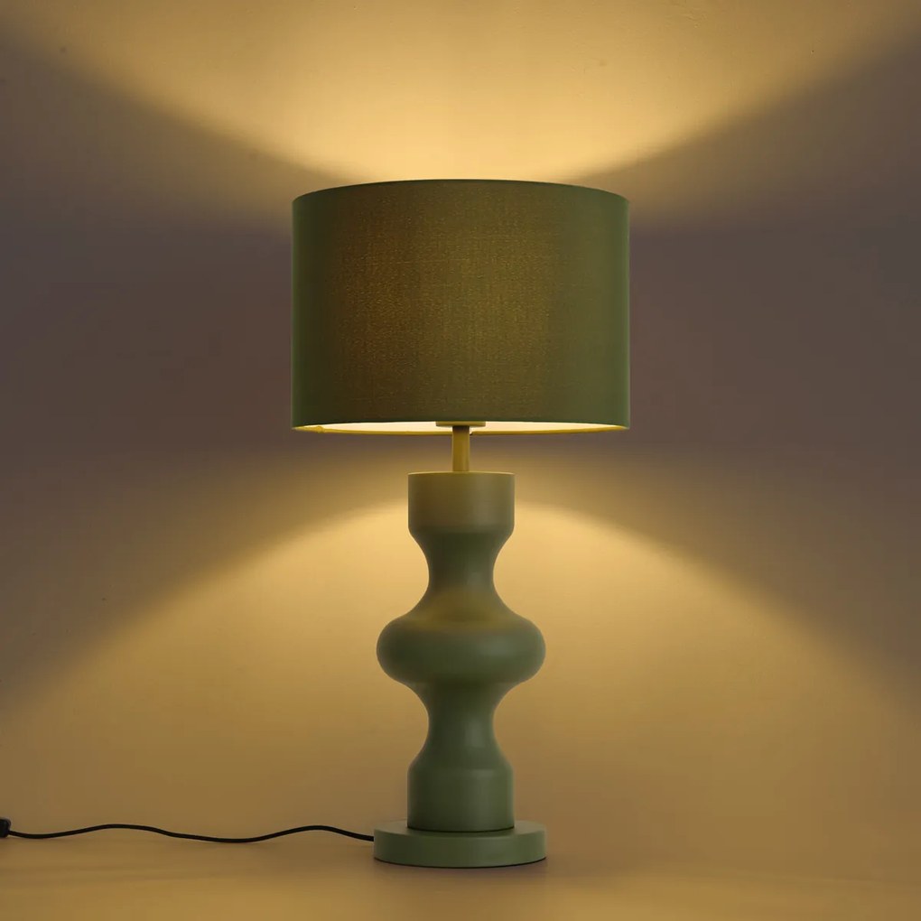 Retro Lampa Stołowa Zielona z Abażurem z Tkaniny - Captain