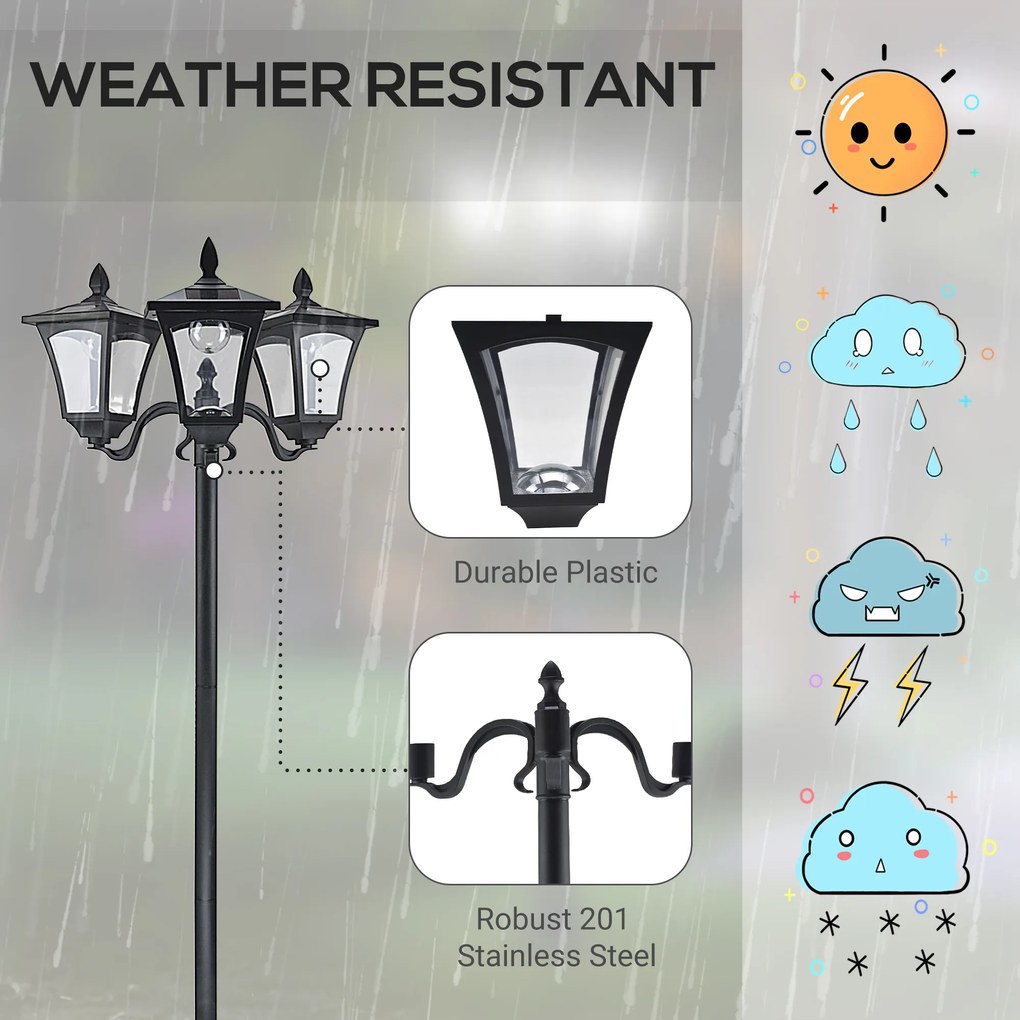 Outsunny latarnia ogrodowa solarna LED czarna stal nierdzewna wodoodporna IP44 oświetlenie zewnętrzne 1825cm | Aosom PL