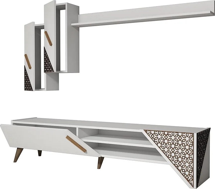 Nowoczesna szafka pod telewizor – 180x40x37 cm – Biała – Melamina