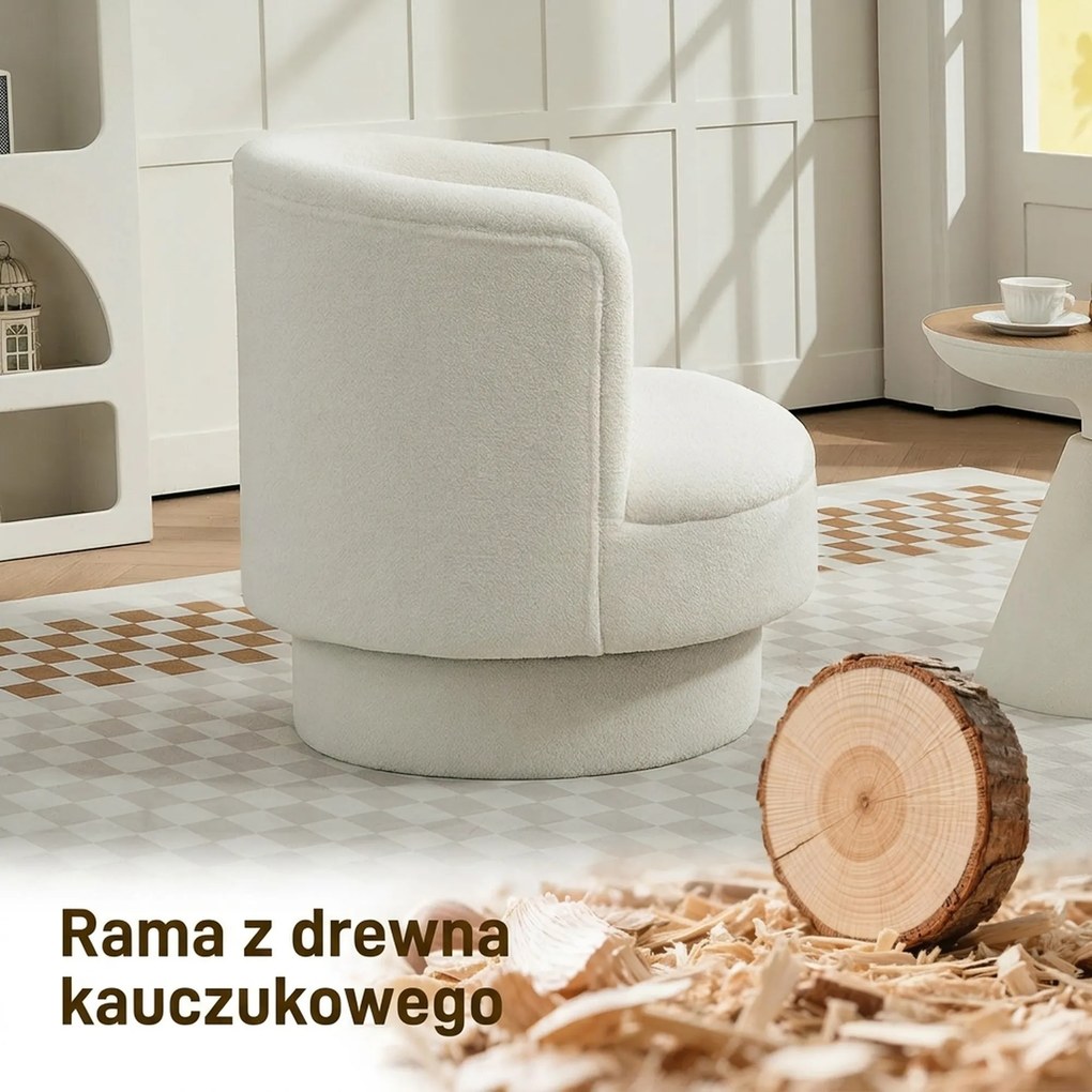 HOMCOM Obrotowy Fotel Tapicerowany, Nowoczesny Fotel Klubowy z Ramą z Drewna Kauczukowego, do Salonu, Sypialni, Kremowy
