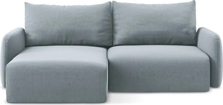 Niebieski aksamitny rozkładany/ze schowkiem narożnik (lewostronny/z szezlongiem) Kalena – Makamii