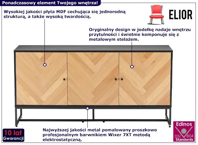 Industrialna komoda na nóżkach z wzorem w jodełkę Avium