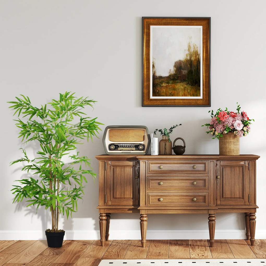 Outsunny Sztuczny Bambus, Roślina Dekoracyjna z Doniczką, Drzewko, Dekoracja Drzewna, 150 cm