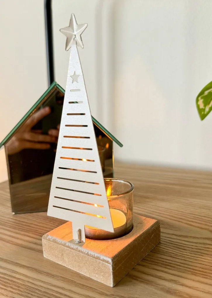 Świąteczny świecznik metalowy CHRISTMAS TREE 18 cm złoty