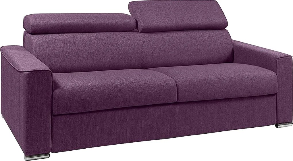 Kanapa 4-osobowa rozkładana typu express z fioletowej tkaniny z siedziskiem z pianki z pamięcią kształtu - Powierzchnia spania 160 cm - Materac 16 cm z pianki i pamięciowej VIZIR