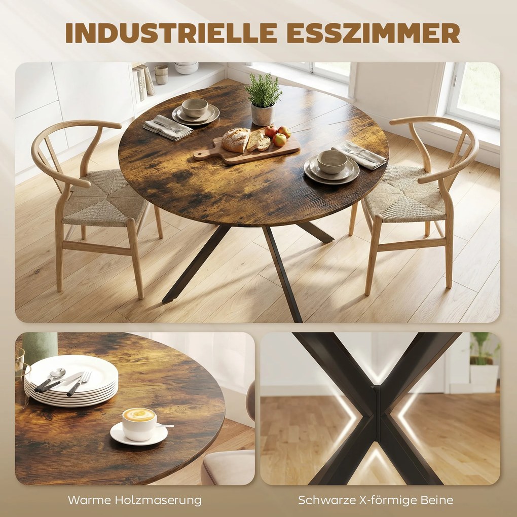 HOMCOM Okrągły stół jadalniany dla 4 osób, stół kuchenny w stylu industrialnym ze stalowymi nogami, do jadalni, kuchni, Rustykalny-Brązowy | Aosom PL