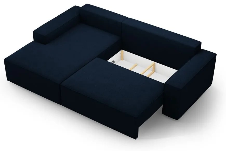 Ciemnoniebieski rozkładany narożnik z materiału bouclé (lewostronny) Jodie – Micadoni Home