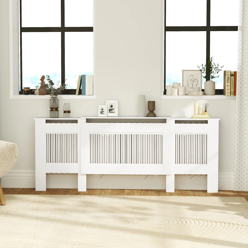 HOMCOM Osłona grzejnika, design z lamelami, regulowana długość 125-201 cm, MDF, Biała