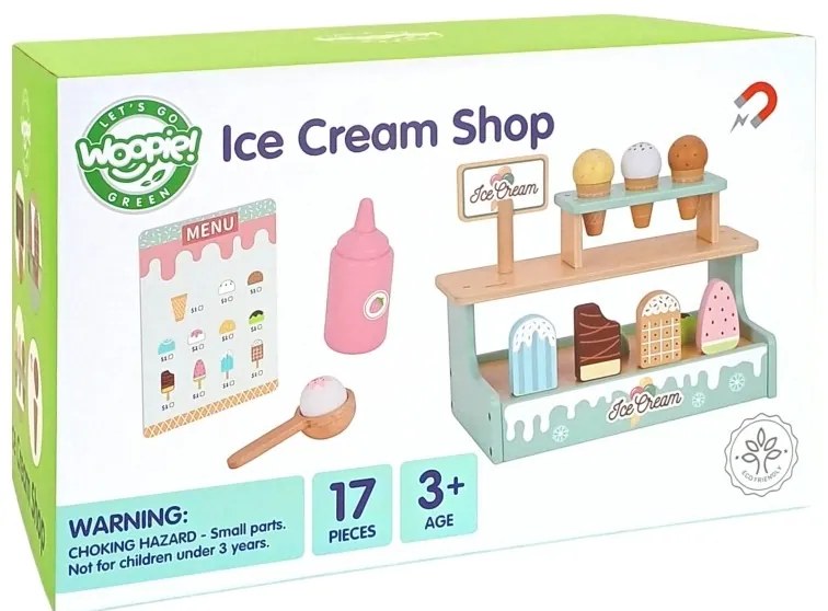 Woopie green drewniana lodziarnia sklepik zestaw z lodami stragan 16 el