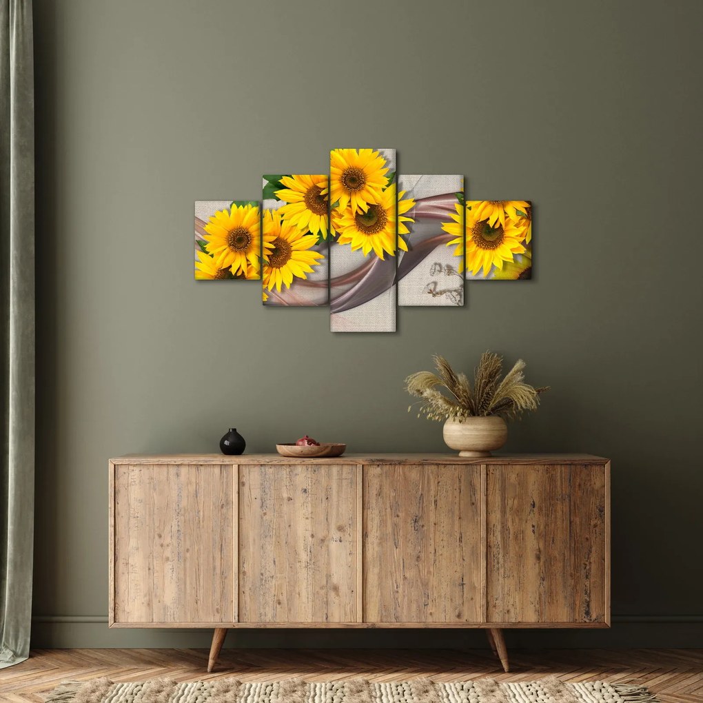 Obraz - Świecące kwiaty słonecznika (125x70 cm)