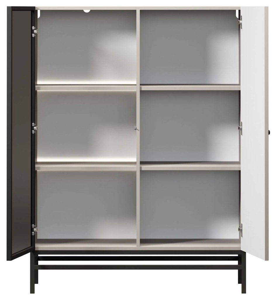 Witryna Lorini do salonu 100 cm - kaszmir / czarny uchwyt / stelaż