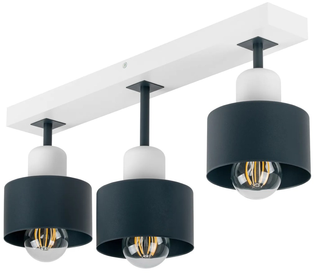 Antracytowo-biała lampa sufitowa, trzypunktowy spot DAN50x7WE z drewna