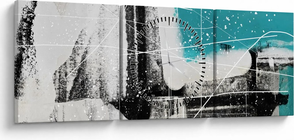 Obraz - Turkusowa abstrakcja (z zegarem) (90x30 cm)