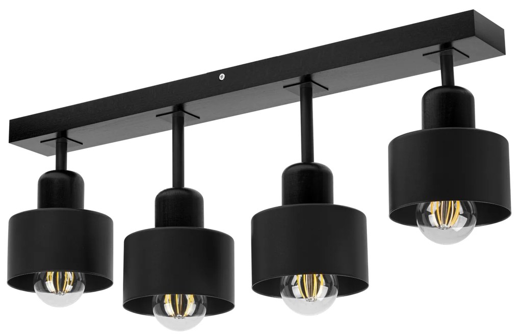 Czarna lampa sufitowa, czteropunktowy spot DSC60x7SC z drewna i metalu