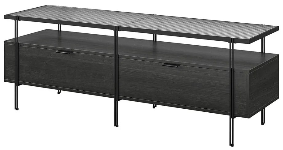 Czarna szafka pod TV w dekorze dębu 140x50 cm Wainwright – Queer Eye
