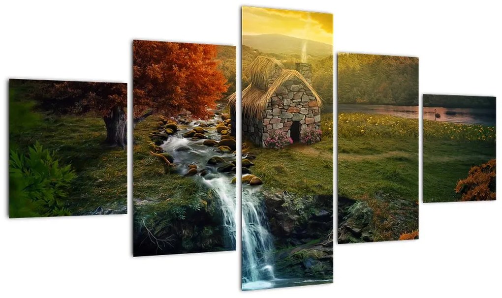 Obraz domku w bajkowym krajobrazie (125x70 cm)