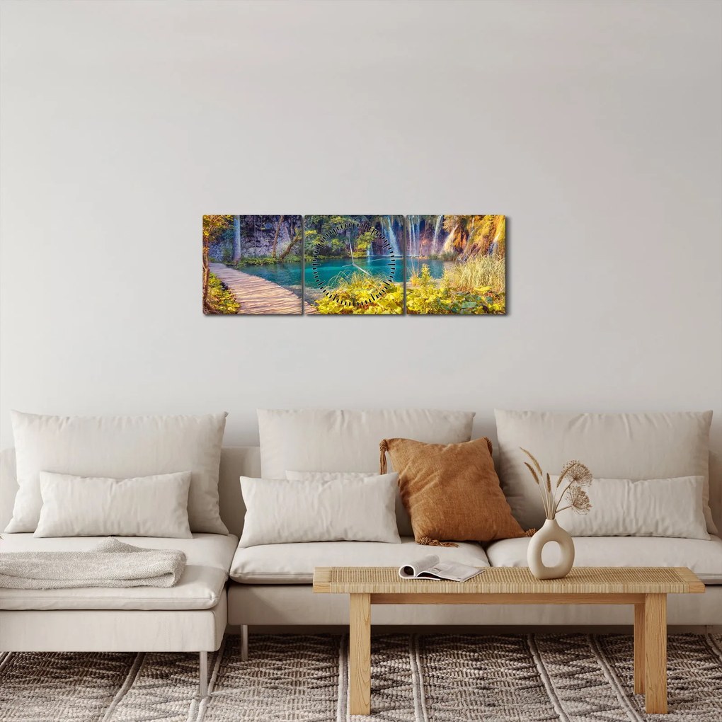 Obraz - Jeziora Plitwickie, Chorwacja (z zegarem) (90x30 cm)