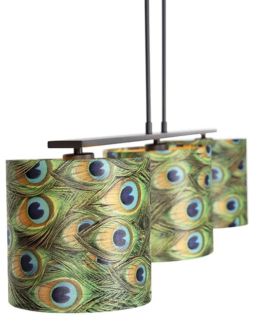 Lampa wisząca z abażurami z weluru w kolorze pawia ze złotem 20cm - Combi 3 Deluxe klasyczny/Antyczny Oswietlenie wewnetrzne