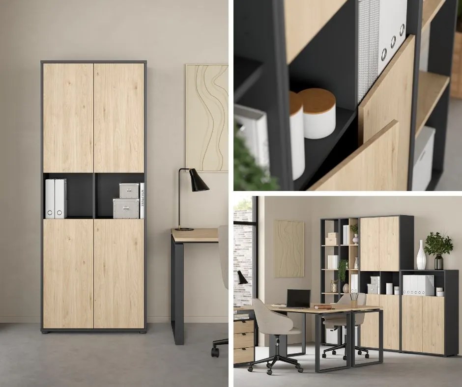 Czterodrzwiowy regał biurowy Sign 80 jackson hickory/szary mat