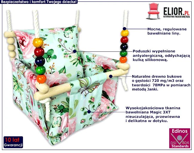 Huśtawka dziecięca drewniana w kwiaty T4-N95