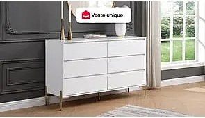 Komoda z 6 szufladami – MDF lakierowany i metal – Biały i złoty – KORASA marki Pascal Morabito