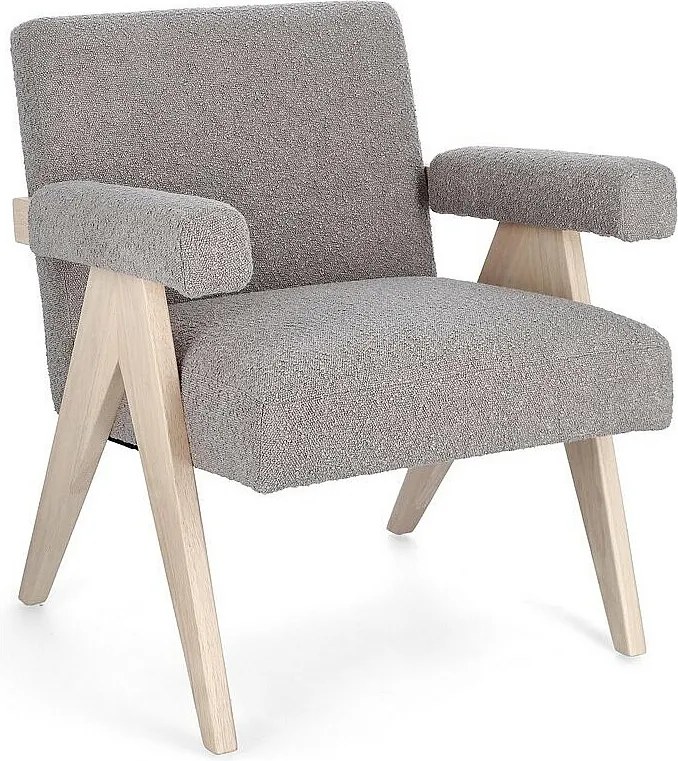 Fotel z tkaniny z efektem gołębiej szarości i nogami z drewna kauczukowego - FAIZA