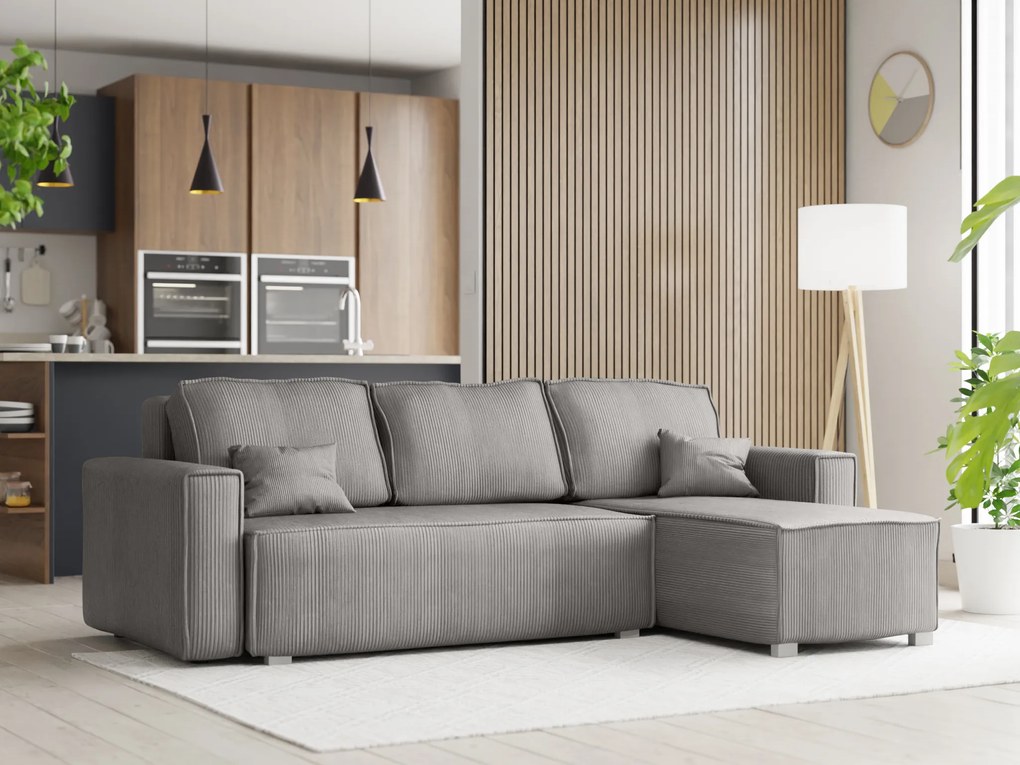 Rozkładana narożna sofa SMART COSARO jasno-szara, dwustronna + 2 poduszki GRATIS