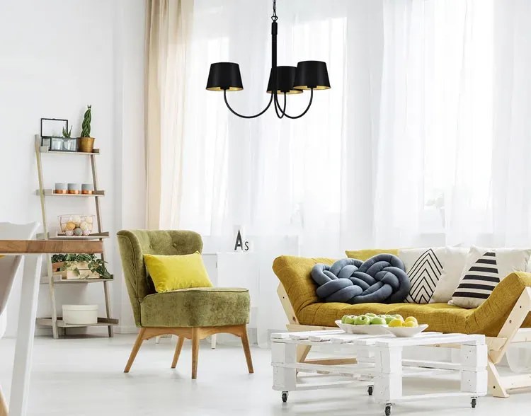 Czarny klasyczny żyrandol z 3 abażurami - A798 K8-H65