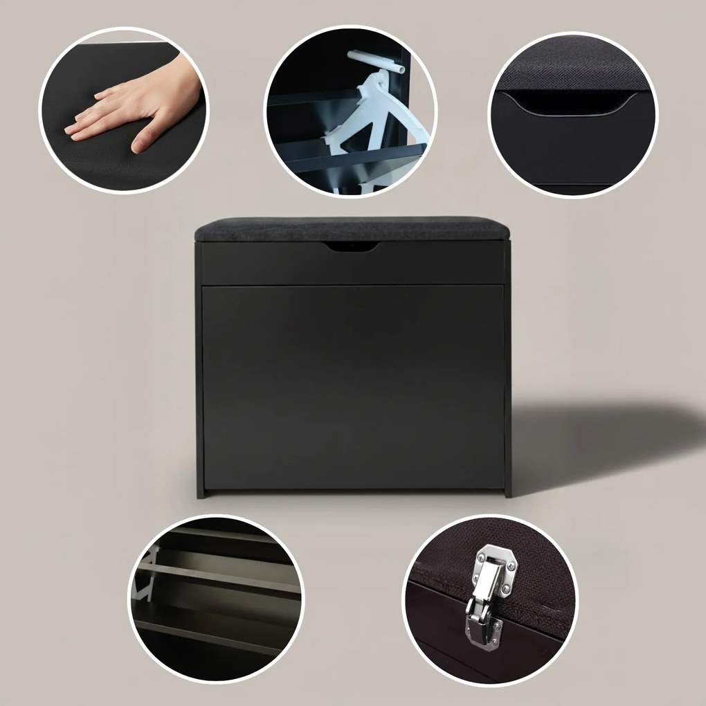 Szafka na buty z siedziskiem i wysuwanymi półkami VAULT, 57 x 30 x 53 cm