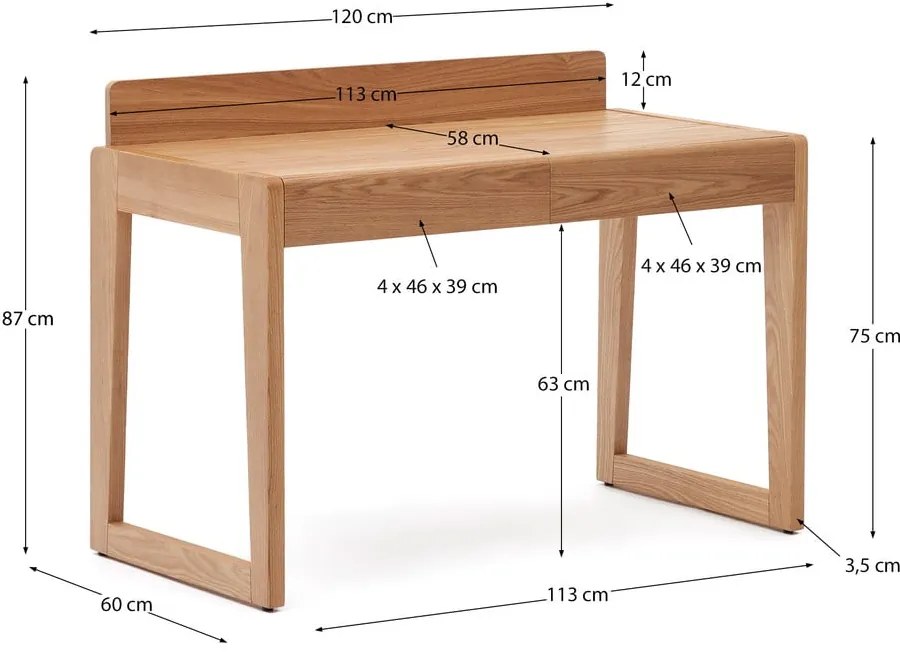 Biurko z blatem w dekorze jesionu 60x120 cm Arandu – Kave Home