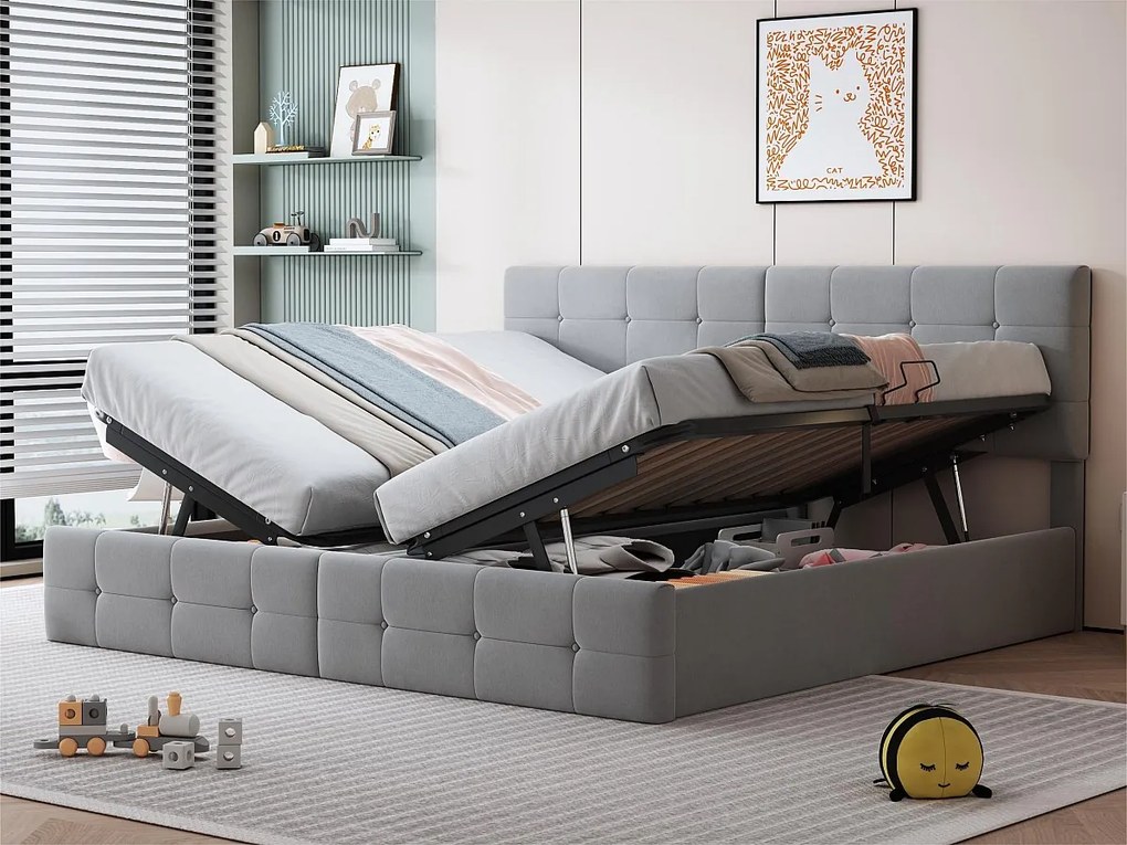 Łóżko z tapicerowanym zagłówkiem 180x200cm z weluru - przekształcane w 2 pojedyncze łóżka - Szare