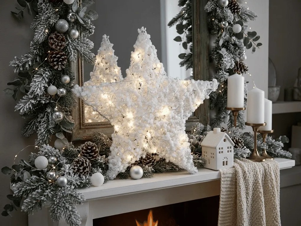 Świąteczna dekoracja gwiazda FROSTELLE z oświetleniem LED 38 cm, biała