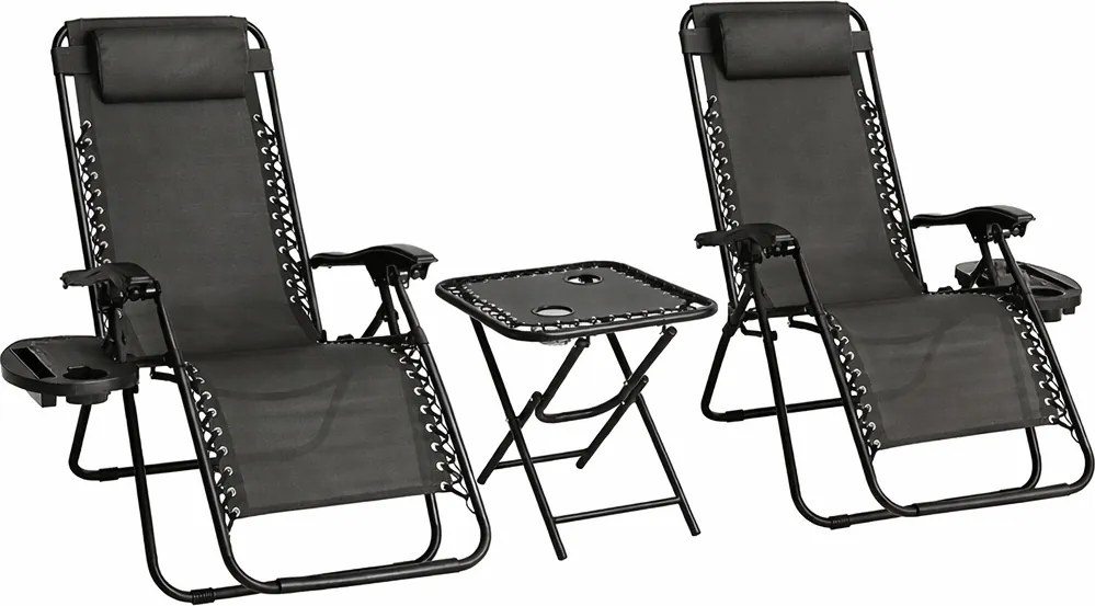 Zestaw 2 leżaków ogrodowych ze stolikiem Malibu TDC2503, kolor czarny