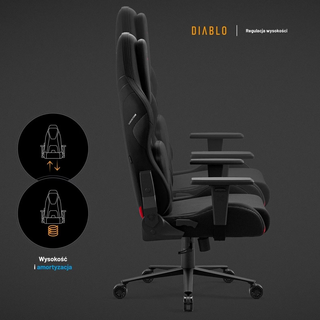 Fotel gamingowy materiałowy Diablo X-One Prime Normal Size, Burned Black