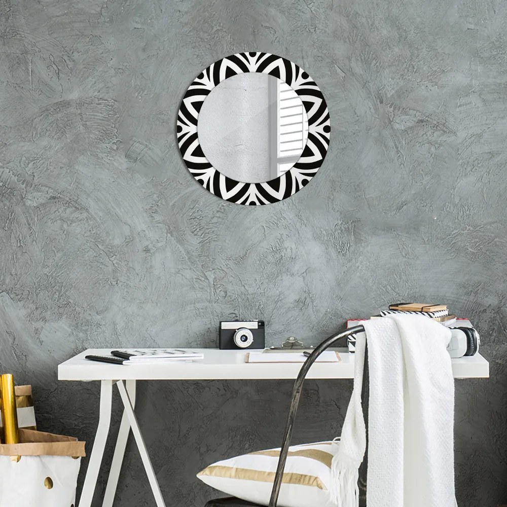 Lustro dekoracyjne okrągłe Czarny geometryczny ornament