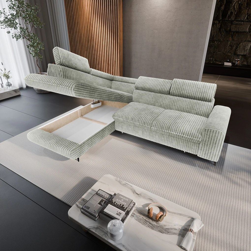 Masseno Narożnik VELISS z funkcją spania i pojemnikiem na pościel Rozkładana sofa do Salonu - Jasnoszary, TILIA 83