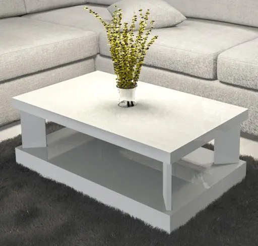 Prostokątny stolik do salonu w połysku Domino 100x60 biały