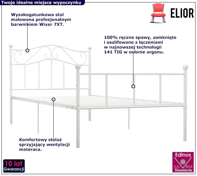 Białe metalowe łózko w stylu loft 100x200 cm A0-T29
