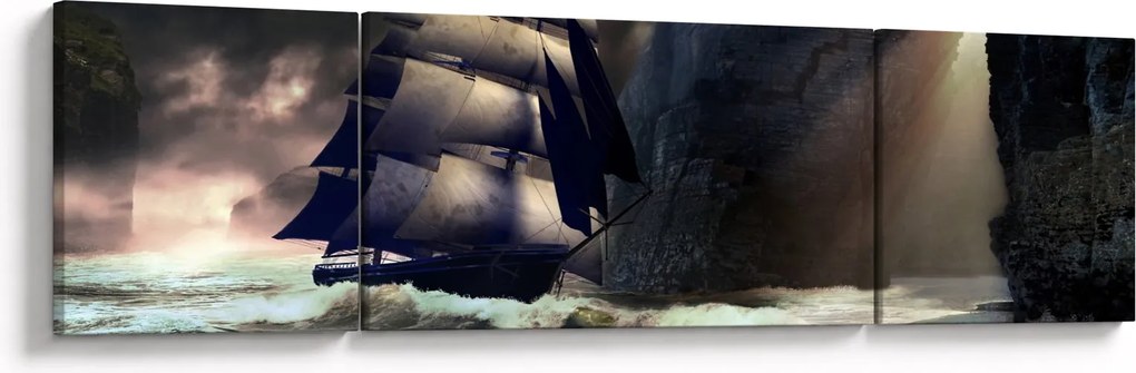 Obraz - Statek między klifami (170x50 cm)