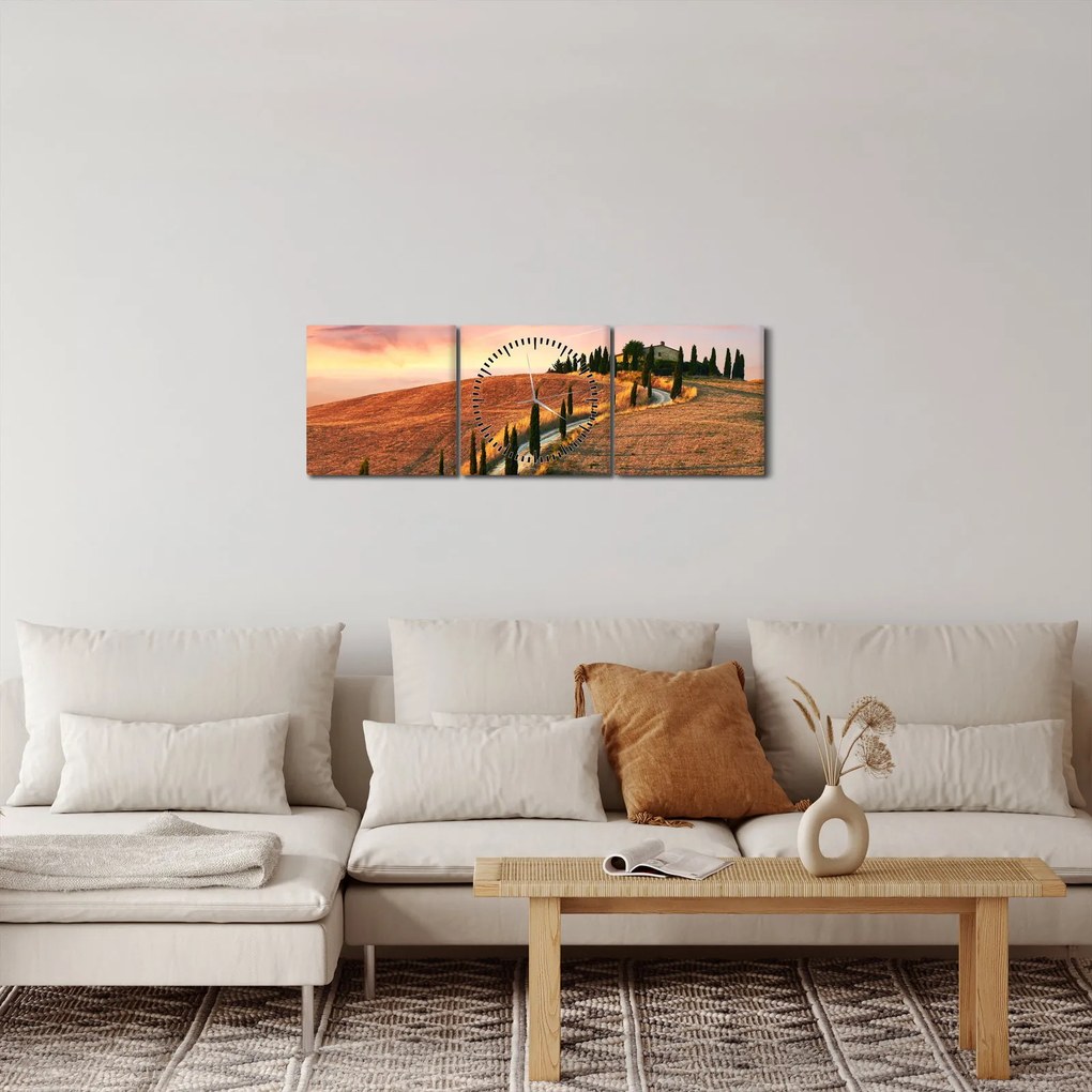 Obraz - Dom na wzgórzu, Toskania, Włochy (z zegarem) (90x30 cm)