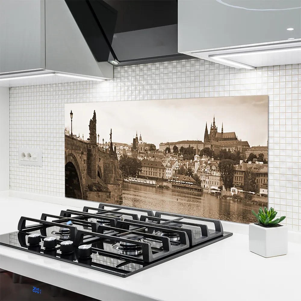 Panel Szklany do Kuchni Zabytkowy Most W Pradze