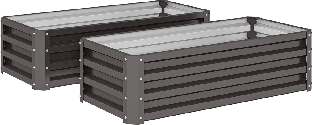 Outsunny Metalowe podwyższane grządki 2 sztuki otwarte dno do ogrodu i na balkon 110x50x30 cm ciemnoszare | Aosom PL