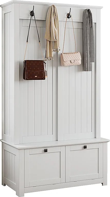 Szafka na buty/szafka do przedpokoju z wieszakami - 100 x 50 x 180 cm - z 3 drzwiami - MDF - biała