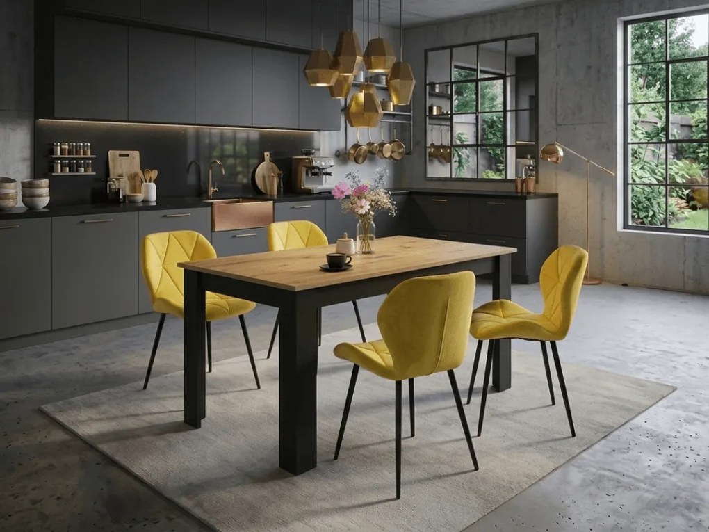 Krzesło do jadalni MANGO VELVET z czarnymi nogami, żółte