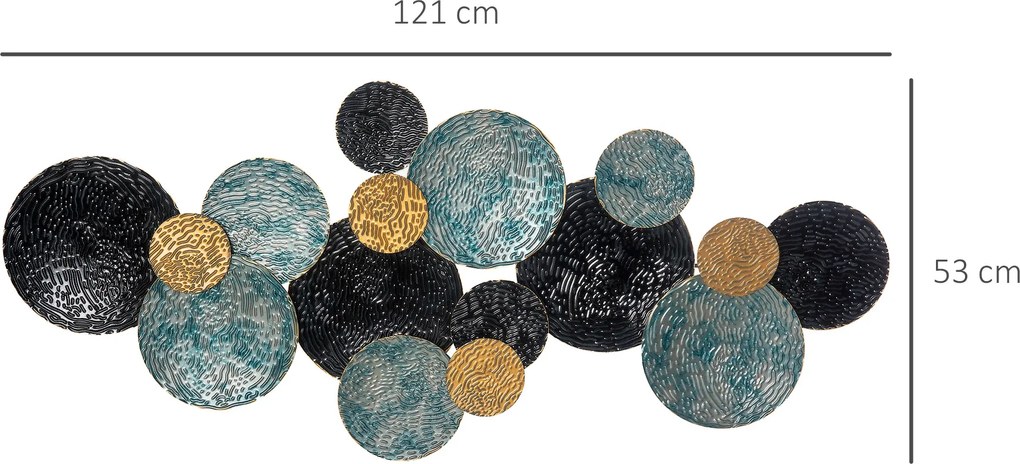 HOMCOM Dekoracja ścienna 3D Koła Metalowa 121cm Niebieski Czarny Złoty Unikalny design | Aosom PL