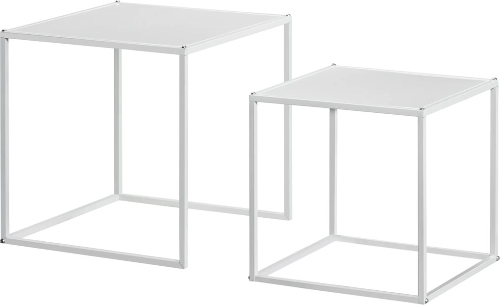 HOMCOM Zestaw Stolików Pomocniczych, Nowoczesne Stoliki, Oszczędność Miejsca, Solidny Stelaż Stalowy, Biały