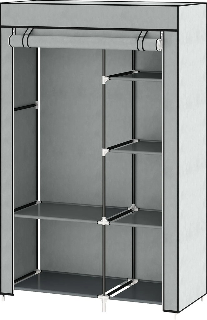 HOMCOM Szafka z materiału Szara z 6 półkami i szyną na ubrania Rozwiązanie do przechowywania | Aosom PL